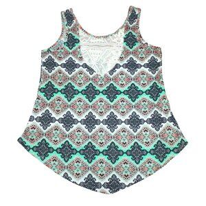 Womens Sleeveless Top Teal Pink Black Lace Insert Tank size Large  JH921